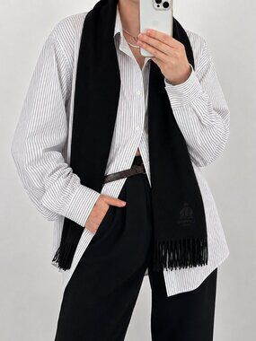Vintage Lanvin Paris Wool Fringe Scarf Black